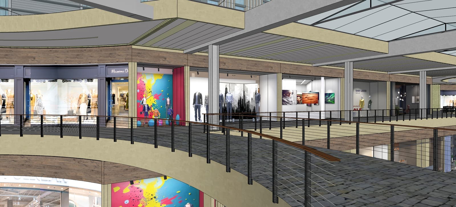 Render del corredor comercial